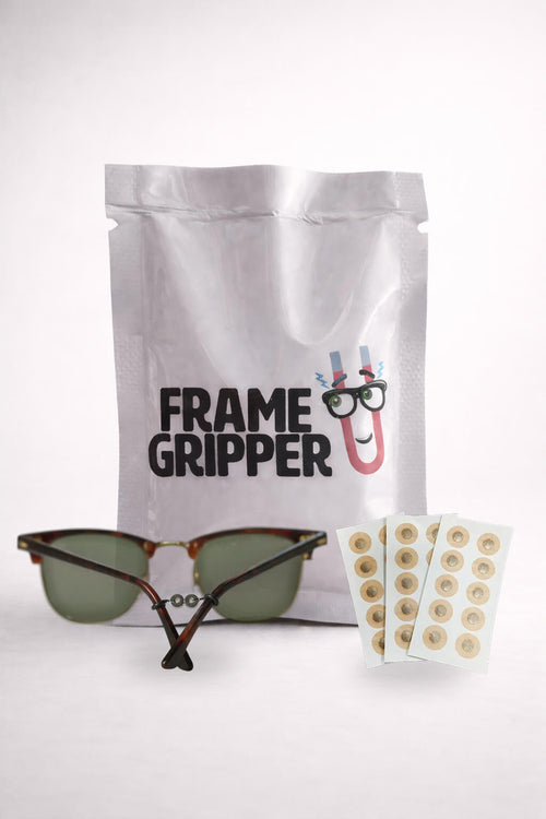 a white bag with sunglasses and a pair of glasses
